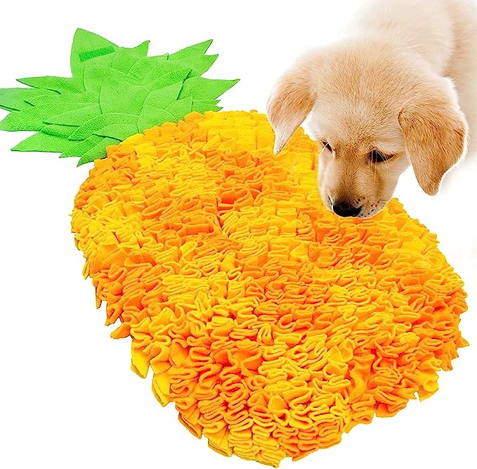 Downtown Pet Supply - Pineapple Snuffle Mat for Dogs - Chenille Microfiber Mat & Interactive Dog Toy - Slow Dog Treat Dispenser - Washer Safe - 30 x 15 in