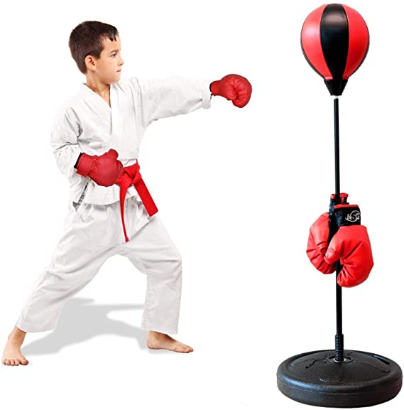 ShaggyDogz AuLinx Punching Bag, Boxing Bag for Kids Boxing Reflex Ball with Stand, Boxing Gloves Included Height Adjustable - Great Exercise & Fun Activity for Kids