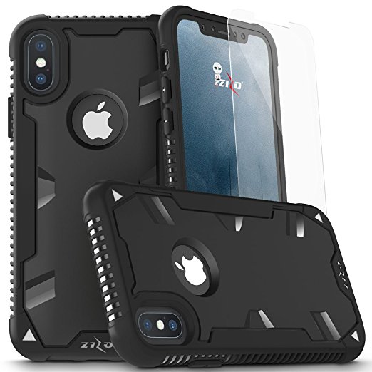 iPhone X Case - Zizo Proton 2.0 Cover [Military Grade Drop Tested] w/ 0.3m 9H [Tempered Glass Screen Protector] Black/Black