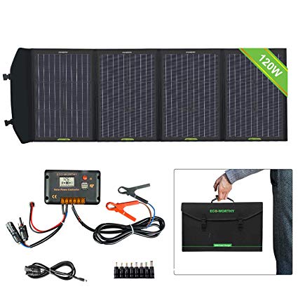 ECO-WORTHY 120W Foldable Solar Panel kit with 20A LCD Charger Controller with USB Port for Portable Generator/Power Station/Battery Bank/USB Devices Mobile Phone Laptop