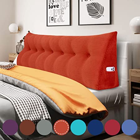 WOWMAX Wedge Body Positioners Pillow Reading Bedrest Throw Pillows Large Bolster Headboard Back Support Lumbar Cushion Pillow for Daybed with Removable Cover Corduroy Rusty Orange King