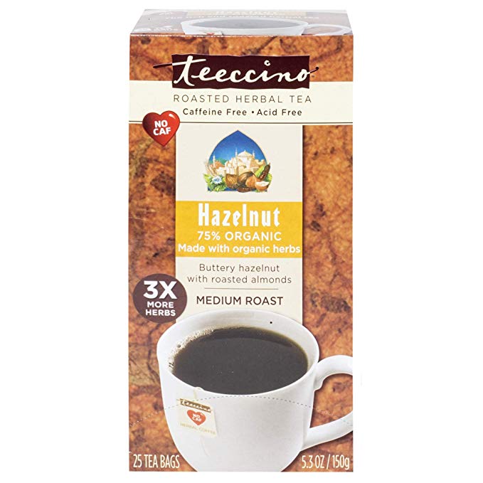 Teeccino Herbal Tea – Hazelnut – Roasted Chicory | Prebiotic | Caffeine Free | Acid Free | Coffee Alternative, 25 Tea Bags