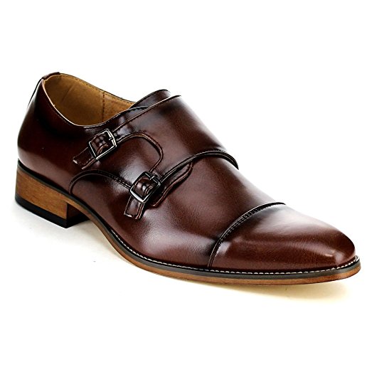 Beston EA28 Men's Double Monk Strap Slip On Dress Shoes