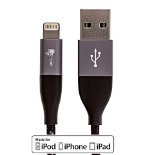 K-ble  6FT  2M Long Premium Rugged Braided Lightning Cable USB Charger and Sync Cord for Apple iPhone 6  6 Plus  5  5C  5S iPad Air iPad Mini and iPods BlackGrey Color Apple MFi Certified