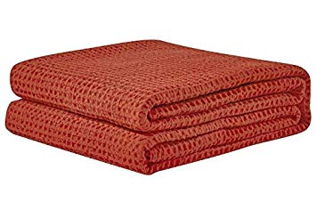 PHF Cotton Waffle Weave Blanket Lightweight and Breathable Perfect for Bed Home Decor King Size Orange Red