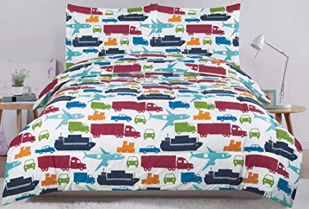 HowPlum Twin Bed Set Kids Boys Bedding Comforter Bedspread, Car Truck Plane Boat