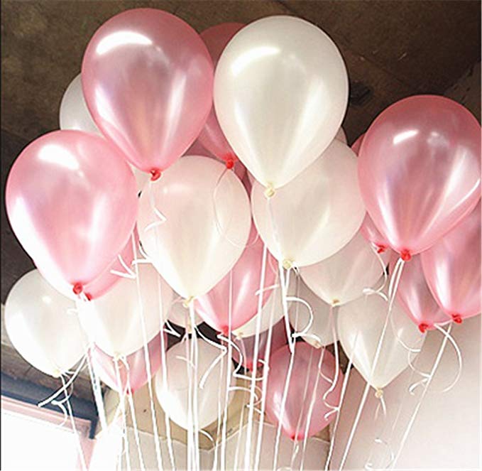 AnnoDeel 50 pcs 12inch Pink and White Balloons, Pearl Latex Balloons for Girl Birthday Party Wedding Decorations Romantic Party