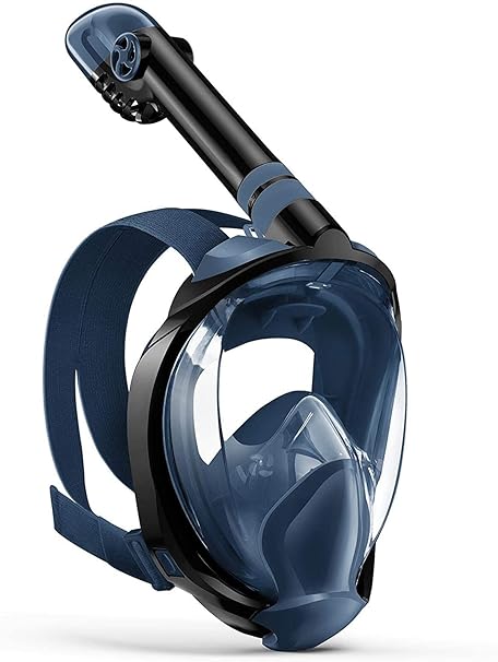 Full Face Snorkel Mask, Snorkeling Gear for Adults Diving Mask Anti Fog Premium Innovative Safety Dry Top System, 180 Panoramic Foldable Anti Leak Swimming Mask with Detachable Camera Mount