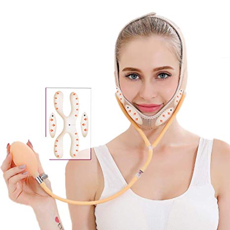 Joly Face Slimming Mask, Inflatable Face Lifting Belt, Airbag Facial Bandage Natural V Face Cheek Chin Lifting Tight Band, Face Slimming Massage Face lift Shaper Mask Beauty Care Tool (Beige)