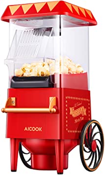 Popcorn Maker Retro, AICOOK 1200W Hot Air Home Popcorn Popper with Measuring Cup, ETL Certified, BPA-Free, Vintage Style Popcorn Machine for Movie Nights, Red