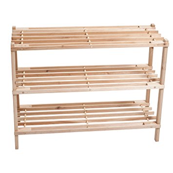 Wood Shoe Rack, Storage Bench – Closet, Bathroom, Kitchen, Entry Organizer, 3-Tier Space Saver Shoe Rack by Lavish Home