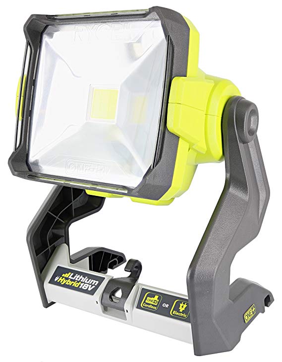 Ryobi P721 One  1,800 Lumen 18V Hybrid AC and Lithium Ion Powered Flat Standing LED Work Light with Onboard Mounting Options (Battery and Extension Cord Not Included, Light Only)