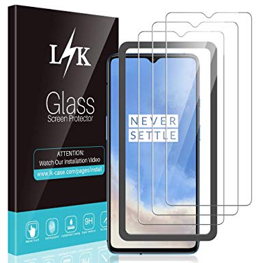 [3 Pack] L K Screen Protector for Oneplus 7t, Tempered Glass [Frame-Installation] [Anti-Scratch] 9H Hardness with Lifetime Replacement Warranty