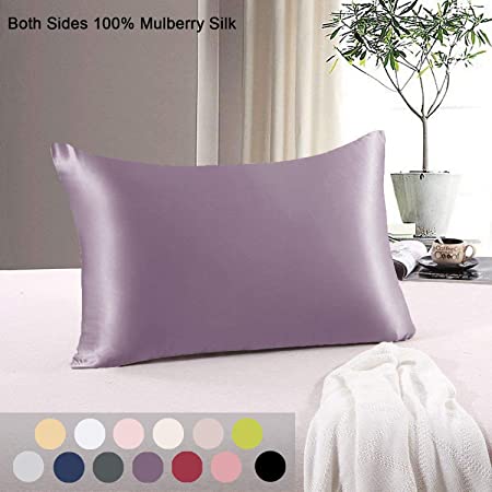 INSSL Silk Pillowcase for Women, Mulberry Silk Pillowcase for Hair and Skin and Stay Comfortable and Breathable During Sleep. (Purple, 20"×36")