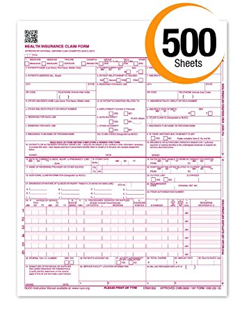 CMS 1500 Claim Forms "NEW" HCFA (Version 02/12) - Health Insurance, Laser Cut Sheet - 500 Sheets