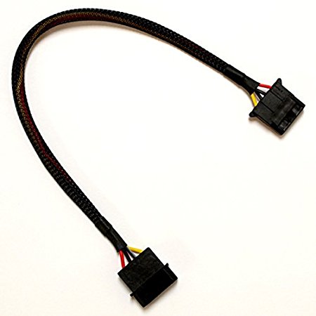 12" 4 Pin Molex IDE Male to Female Extension Adapter Cable with Black Sleeving and Black Connectors