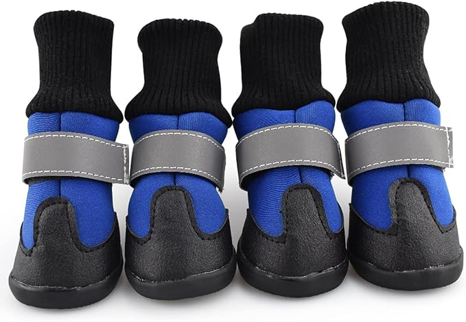 Dog Shoes, BESUNTEK Waterproof Dog Boots Paw Protector Snow Nonslip Rubber with Reflective Strip, Warm Lining, for Medium & Large Dogs 4 Pcs (M, Blue)