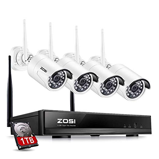 ZOSI Full 1080P HD Wi-Fi Wireless Security Camera System 4CH 1080P HDMI NVR and (4) HD 2.0MP 1080P Indoor/Outdoor IP Cameras,65ft Night Vision, Customizable Motion Detection with 1TB Hard Drive