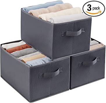 Lifewit 20L Foldable Clothes Storage Bins for Closet Collapsible Sturdy Fabric Storage Basket Cube with 2 Reinforced Dual Handles Fabric Closet Organizers, 3 Packs, Large, Grey