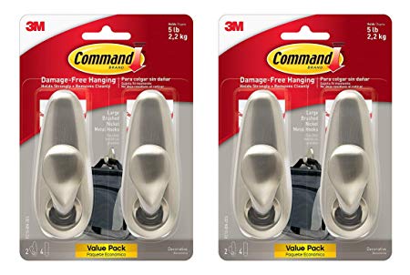 Command Forever Classic Metal Hook, Large, Brushed Nickel, 4-Hooks (2 Packs of FC13-BN-2ES)