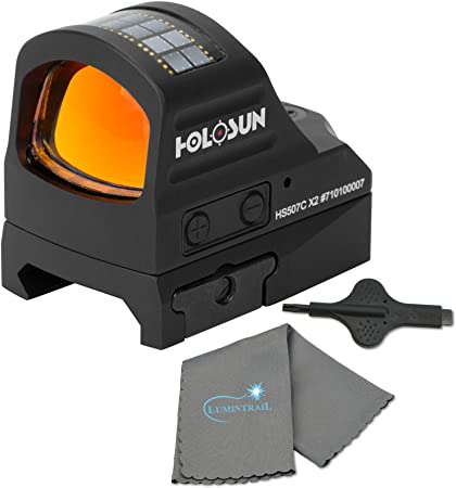 HOLOSUN HS507C-X2 Red Dot Sight Open Reflex Optical Sight, Black Bundle with a Lumintrail Lens Cloth