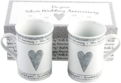 Haysom Interiors 25th Silver Wedding Set Ceramic Mugs