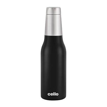 Cello Duro Tuff Steel Series Trek Flask | Hot and Cold Stainless Steel Water Bottle | Durable DTP Coating |Vacuum Insulated Bottle for Travel, Home, Office, School | 900 ml, Black