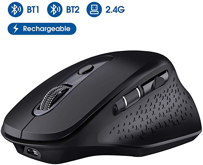 VicTsing Multi-Device Bluetooth Wireless Mouse, Comfortable Ergonomic Rechargeable Mouse with USB Receiver and Thumb Wheel, Built-in Rechargeable Battery for Laptop, Mac, PC and Windows etc.