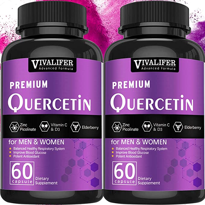 2 Pack Quercetin, 1200mg Immune Supplement and Zinc Quercetin Vitamins Powerfully Supports Cardiovascular Healthy Respiratory System and Bioflavonoids for Cellular Function 60 Capsules