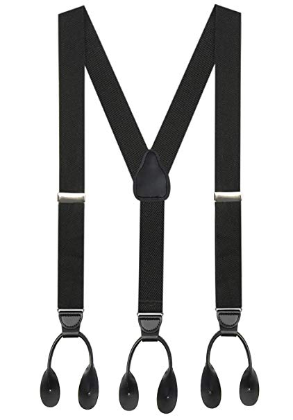 Hold’Em 1 3/8” Twill Elastic Suspenders for Men USA MADE, Genuine Leather Trimmed