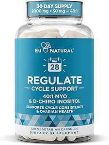 Regulate Menstrual Cycle Support – Hormone Balance at Optimal 40:1 Myo-Inositol & D-Chiro Inositol – PCOS Supplement for Period Consistency, Menstrual & Ovulation Support – 120 Vegan Soft Capsules