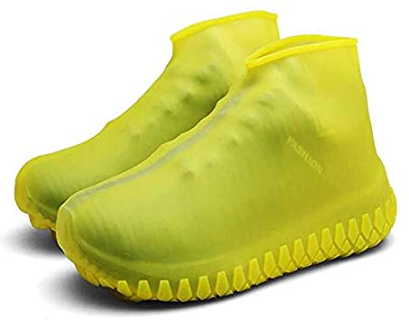 LESOVI Shoe Covers Silicone Waterproof - Men/Women Covers for Shoes - Waterproof Shoe Covers - Home/Carpet/reusable/Outdoor/Walking/Boot -Reusable Non Slip Grip -Durable (Yellow, S)