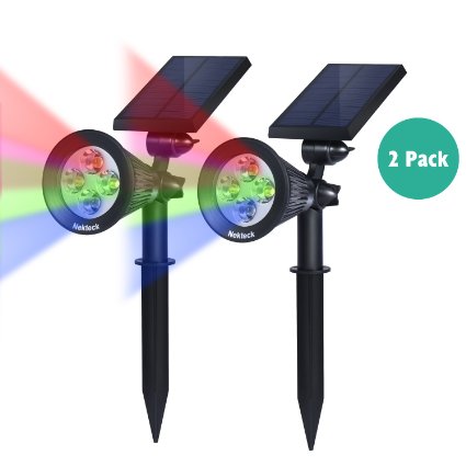 Nekteck Solar Powered Garden Spotlight - Outdoor Colorful Spot Light for Walkways, Landcaping, Security, Etc. - Ground or Wall Mount Options (2 Pack, Changing Color)