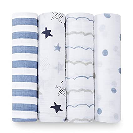 aden   anais Swaddle Blanket, Boutique Muslin Blankets for Girls & Boys, Baby Receiving Swaddles, Ideal Newborn & Infant Swaddling Set, Perfect Shower Gifts, 4 Pack, Rock Star