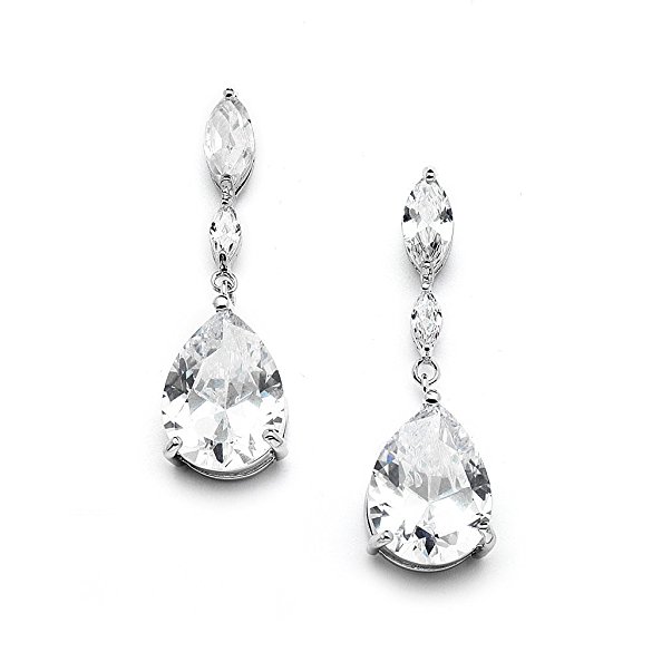Mariell Cubic Zirconia Bridal, Bridesmaid or Prom Teardrop Earrings with Marquis and Pear-Shaped Dangles