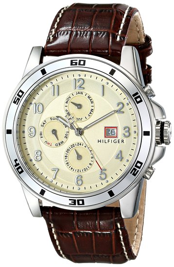 Tommy Hilfiger Men's 1790739 Sport Parchment Dial with Brown Croco Strap and Multi Eye Dial Watch