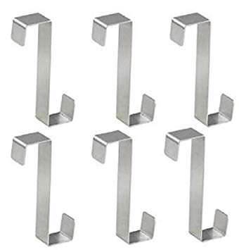 6pcs Stainless Steel Over Door Cabinet Drawer Hooks Office Kitchen Towel Coat Hooks Rack