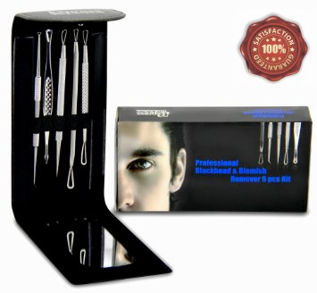 Professional Blackhead and Blemish Remover Kit 5pcs Blackheads Extractor Comedone Extractors Blemish Tools and Case with Mirror