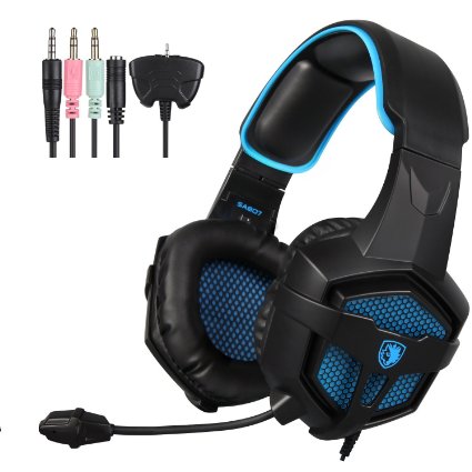 SADES SA807 Multi-Platform Stereo Professional Gaming Headset Over Ear Headphones with Microphone Volume-Control for PS4 Xbox One PC Mac Tablets Ipad Ipod Android(Black & Blue)