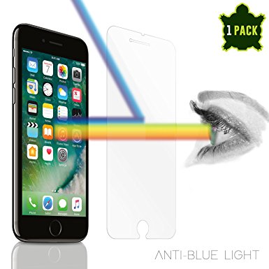 iPhone 7 Plus Anti-Blue Light Tempered Glass Screen Protector EYES SKIN PROTECTION 2.5D Round Edge Premium 0.26mm HD Ultra Clear 9H Hardness Anti-Fingerprint by TortugaArmor - 1PK