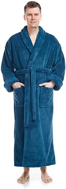 Arus Men's Shawl Collar Full Length Tall Long Fleece Robe, Turkish Bathrobe