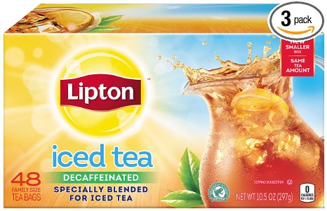 Lipton Black Iced Tea Bags, Decaffeinated Family Size 48 ct (Pack of 3)