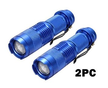 2PCS WAYLLSHINE BLUE 3Mode 7W 300LM Mini CREE X-PE LED Flashlight Torch Adjustable Focus Zoom Light Lamp for Riding Camping Hiking Hunting and Indoor Activities