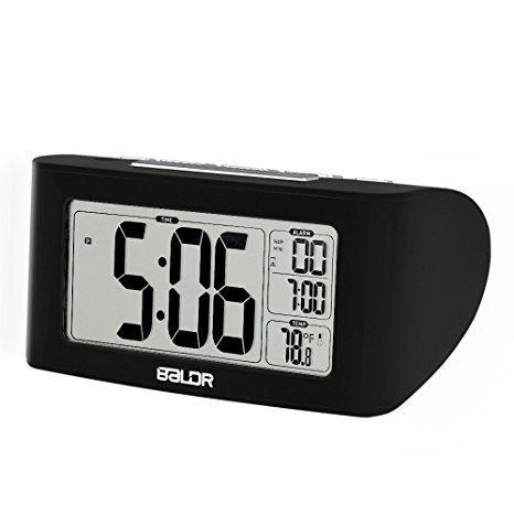 BALDR Napper Clock with Quick Set-up Digital LCD Temperature Display Snooze Buttons Backlit Battery