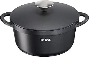 TEFAL TRATTORIA Schmortopf Induktion 20 cm, Aluguss Topf, Bräter mit Deckel, Antihaftbeschichtung, ausgezeichnete Wärmespeicherung, für alle Herdarten geeignet, Bratentopf, schwarz, E21844