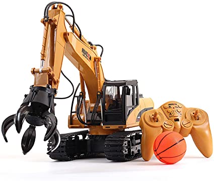 Hugine RC Truck Timber Grab Loader Crawler Material Handler Alloy Gripper Engineer Machine 2.4G Construction Vehicle Remote Control Tractor Excavator with Recharging Battery Hobby Toys for Kids