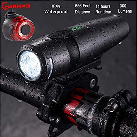 CHARMP Bright Cree LED Bike Adjustable Light Waterproof Anti-glare 300 Lumens Rechargeable Bike Light Front and Back Light Tail Light Suitable For All Types Of Bicycles Outdoor Flashlight With Lanyard
