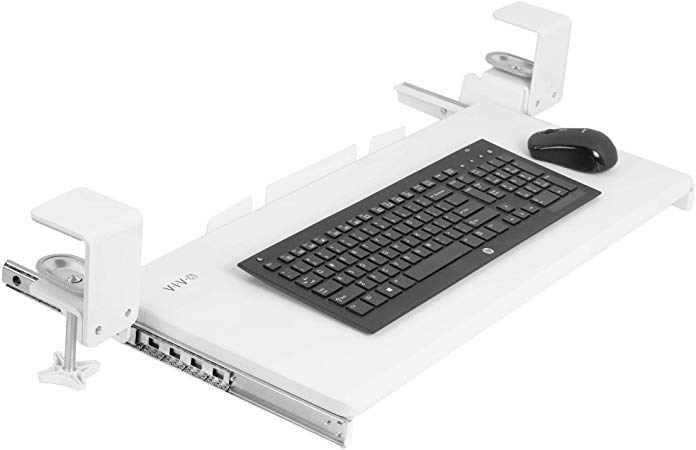 VIVO White Clamp-on Computer Keyboard and Mouse Under Desk Mount Slider Tray | 27 x 11 inch Pull Out Platform Drawer (MOUNT-KB05W)