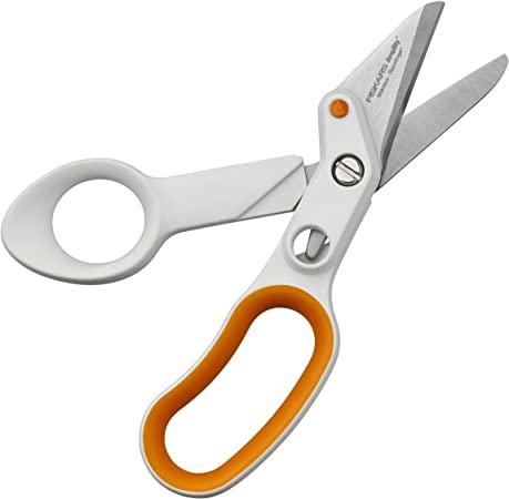 Fiskars Razor Edge All Purpose Scissors, Length: 15 cm, Stainless Steel Blade/Plastic Handles, White/Orange, Amplify, 1016211