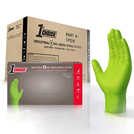 1st Choice Industrial 8 Mil Green Nitrile Gloves - Latex Free, Powder Free, Non-Sterile, 1PGNXL, XLarge, Box of 100, Pack of 4